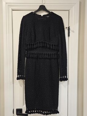 BADGLEY MISCHKA Black Lace Tassel Sheath Dress